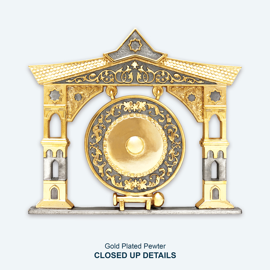 Bingkai gambar premium dengan reka bentuk alat muzik tradisional gong