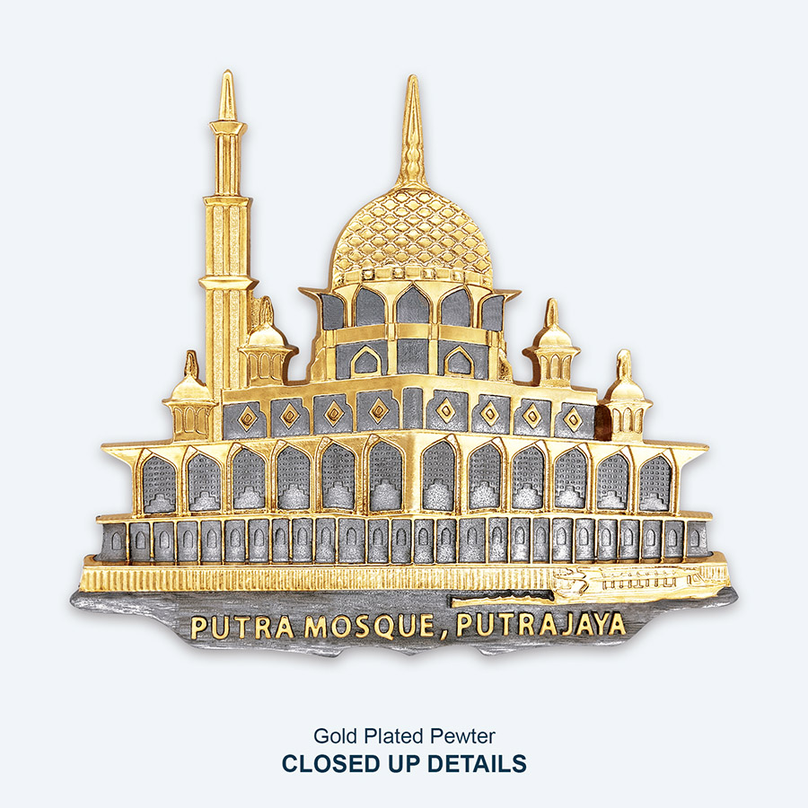Bingkai berkualiti tinggi Masjid Putrajaya dengan pewter bersalut emas, rekaan unik dan elegan yang mencerminkan keindahan seni bina Islam