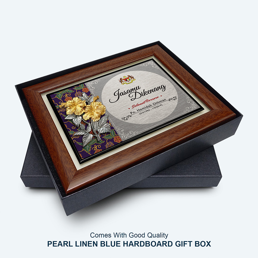 Appreciation Plaque : Pewter Bunga Raya 2 Flowers (Hibiscus with Batik Background) - Image 3