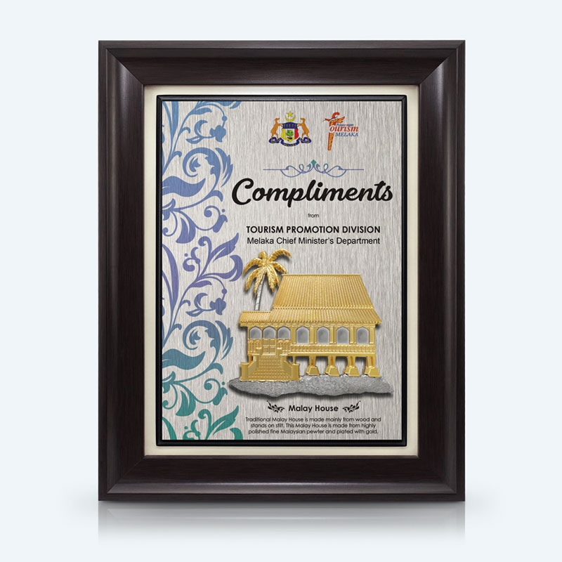 Compliments Plaque - Pewter Malay House (Rumah Melayu)