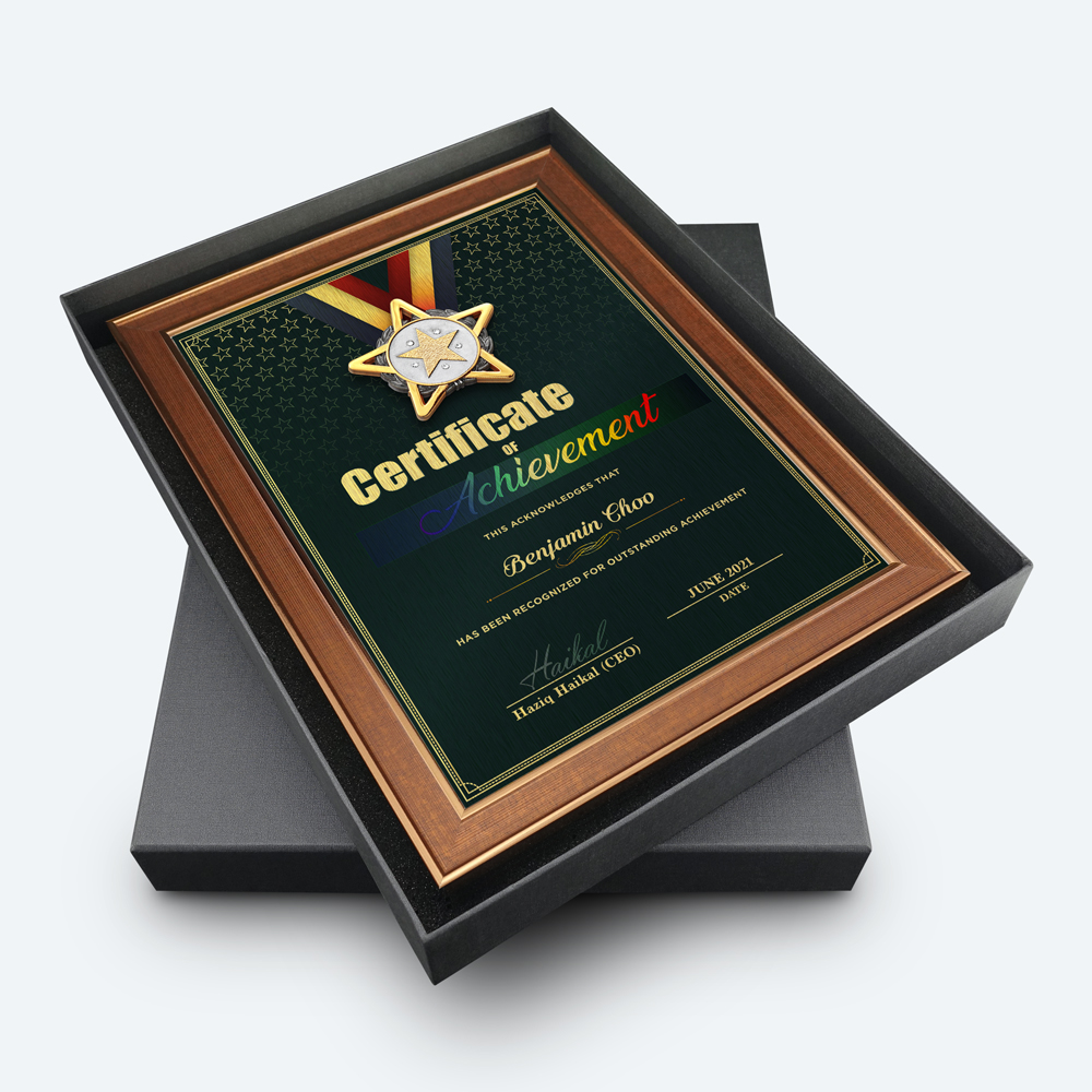 Full Colour Personalized A4 Certificate Of Achievement (Dark Brown) - Gold Plated Pewter Star Awards With Crystal Signature Plus - Image 3