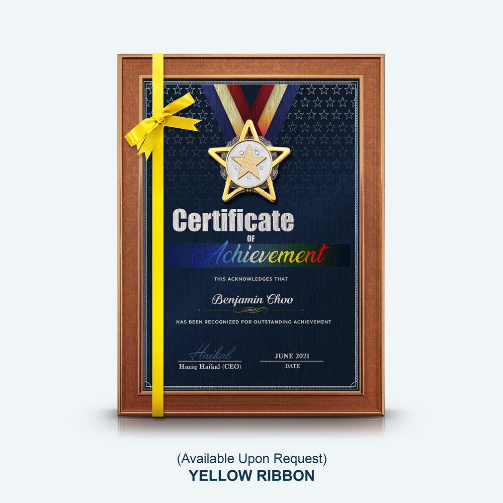 Full Colour Personalized A4 Certificate Of Achievement (Dark Brown) - Gold Plated Pewter Star Awards With Crystal Signature Plus - Image 2
