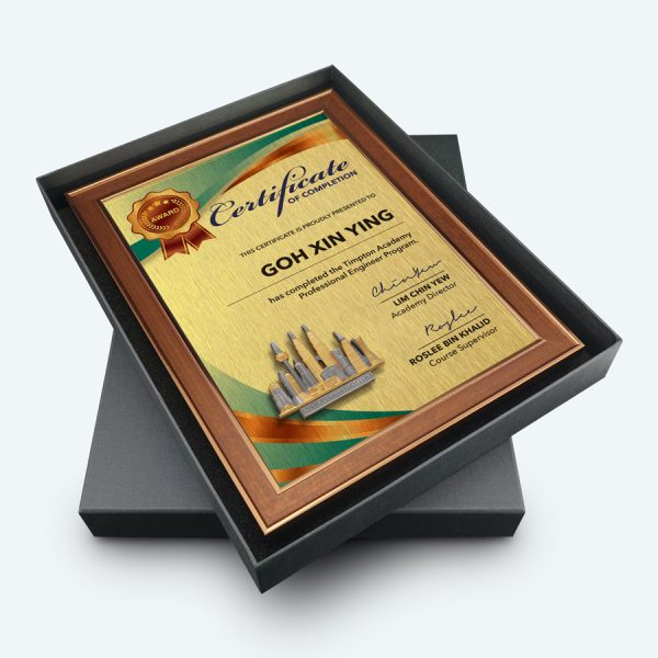 Personalized A4 Certificate Frame (Dark Brown) With Gold Plated Pewter - Kuala Lumpur Landmark - Image 2