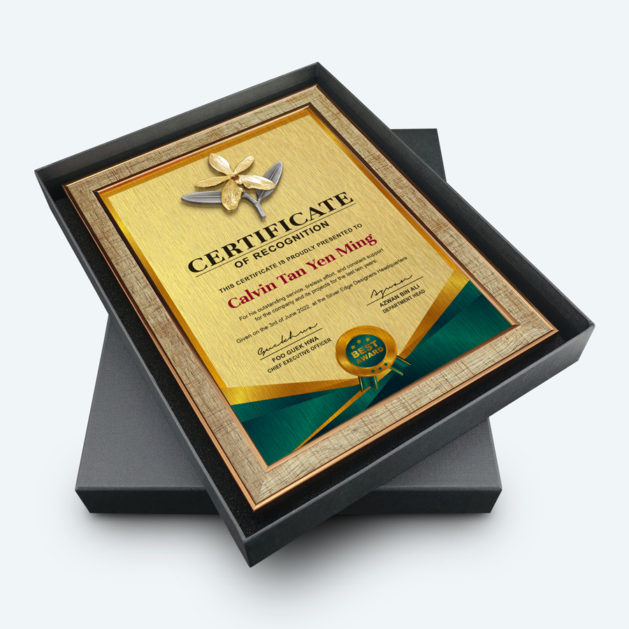 Personalized A4 Certificate Frame (Medium Brown) With Gold Plated Pewter - Image 2