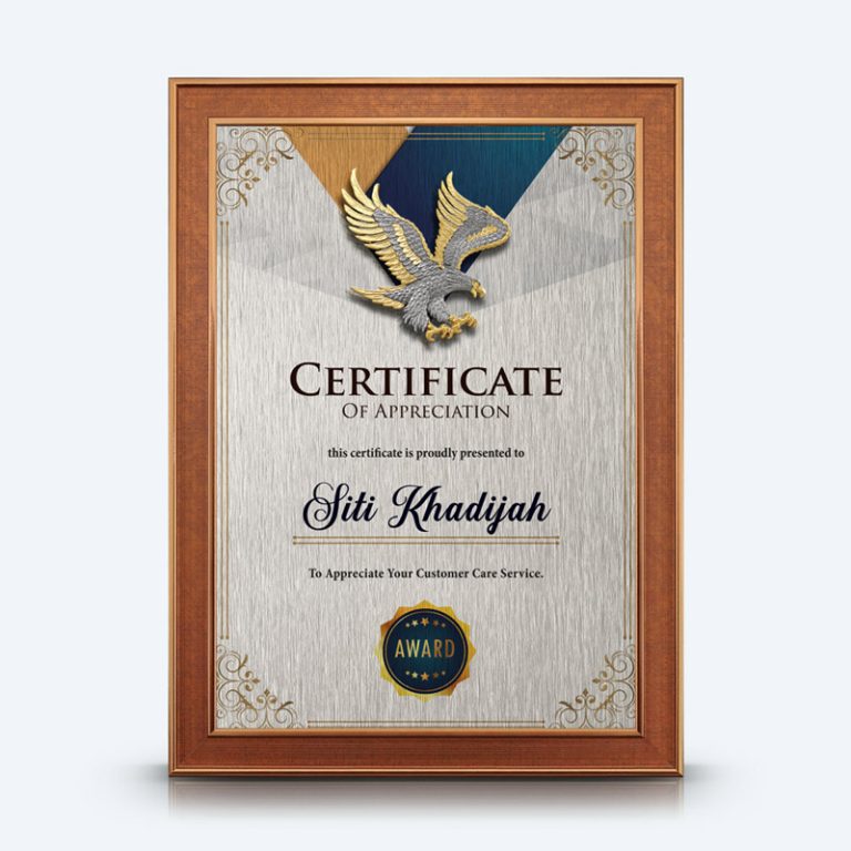 3111.CF3_225GF_AW195_1_CertificateFrame_FlyingEagle_Plaque_KualaLumpurMalaysia_GoldPlatedPewter_Selangor