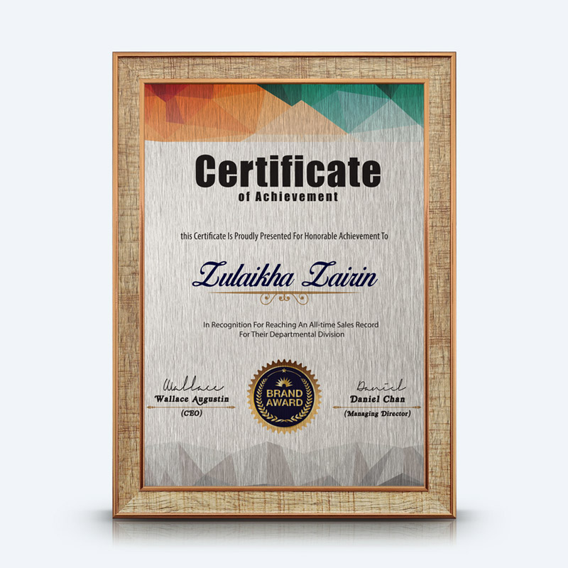 Personalized A4 Certificate Frame (Medium Brown)