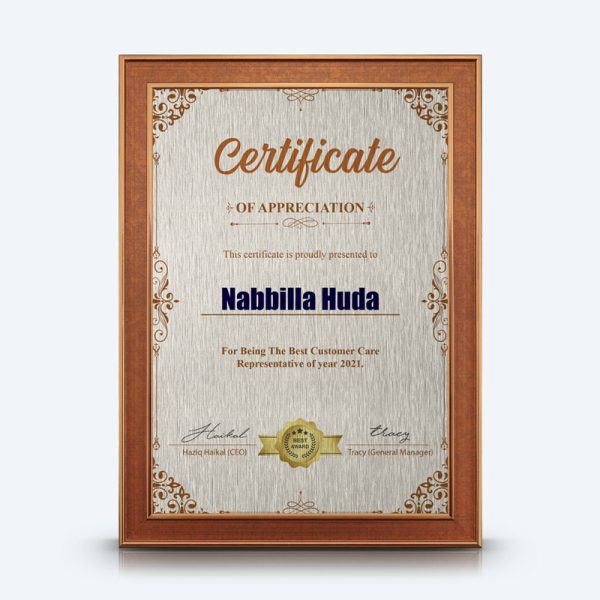 Personalized A4 Certificate Frame (Dark Brown) Certificate Of Appreciation