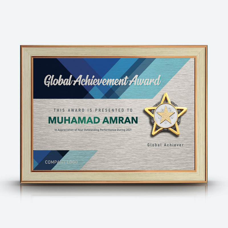 Personalized A4 Certificate Frame (Light Brown) Gold Plated Pewter Star Awards With Crystal Signature Plus