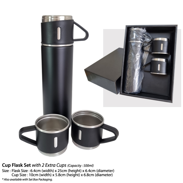 Cup Flask Set with 2 Extra Cups