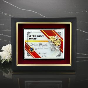 10" x 12.5" VIP Crystal Plaque with Gold Plated Pewter Bunga Raya