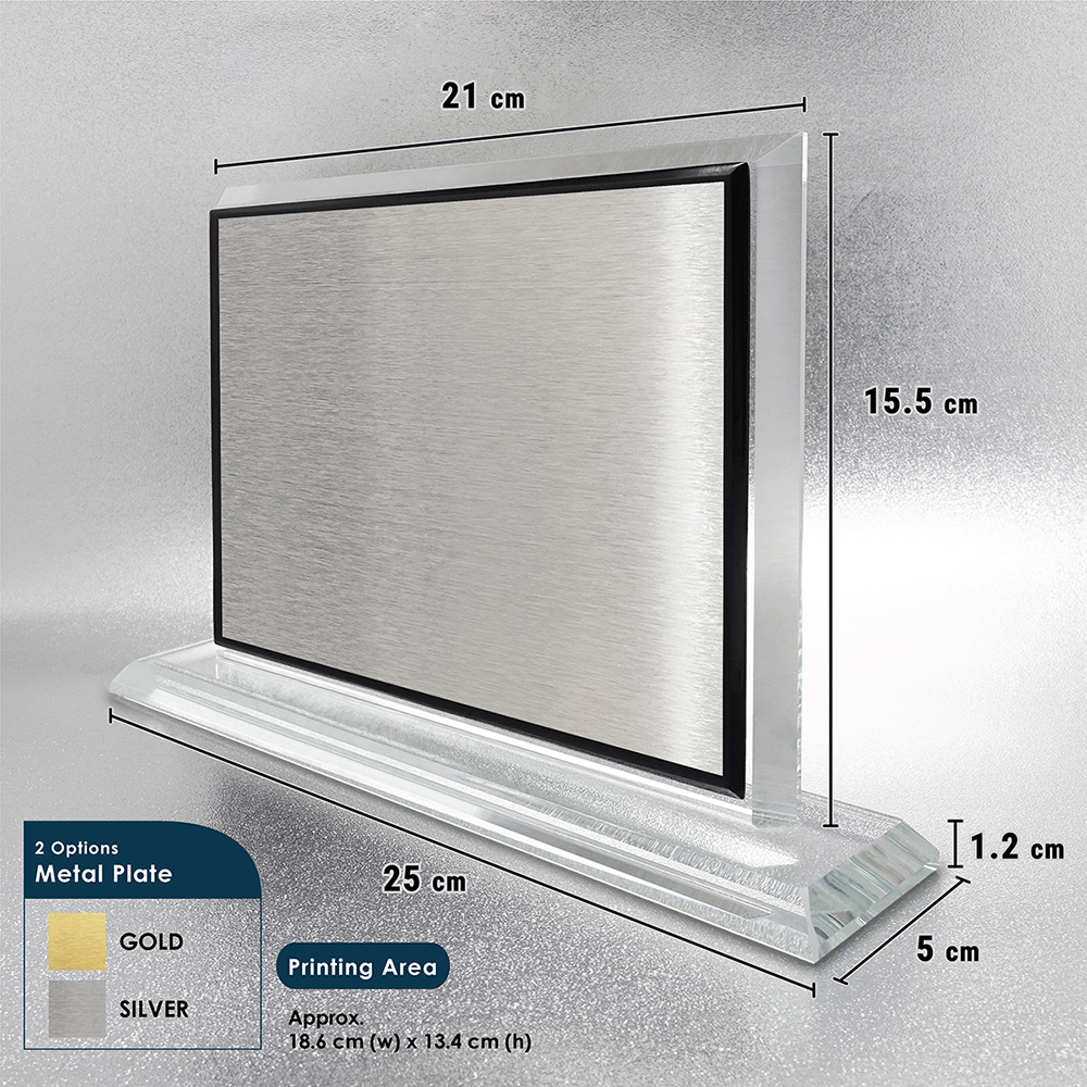 6" x 8" Crystal Award Plaque Horizontal with Gold Plated Pewter : Birds of Paradise - Image 3