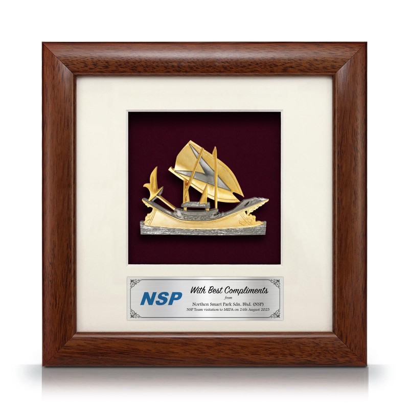 8” x 8” Bingkai Solid Bersadur Pewter Saduran Emas – Perahu Lepa