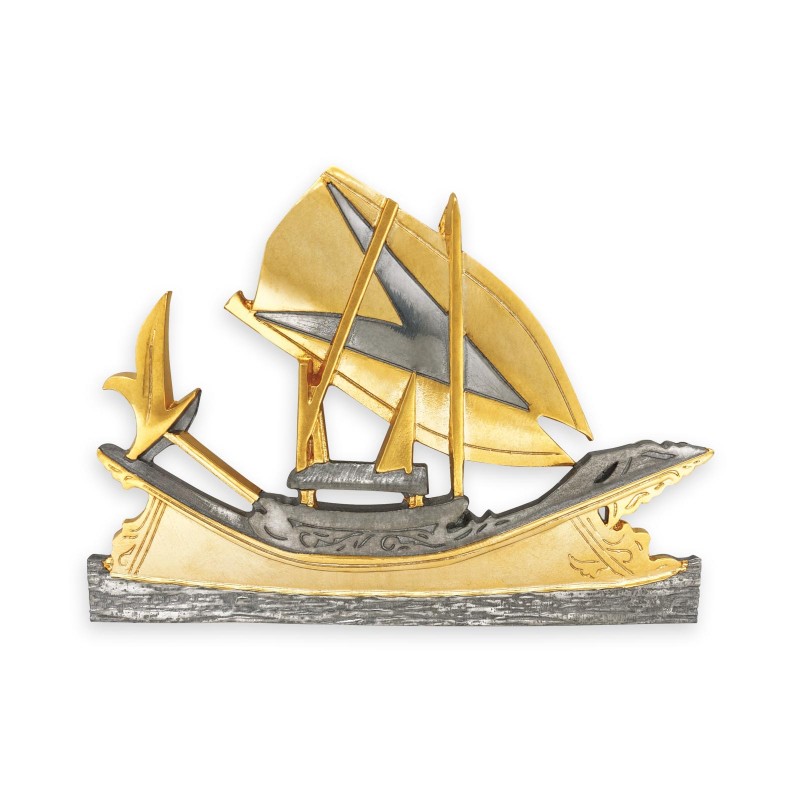 8” x 8” Bingkai Solid Bersadur Pewter Saduran Emas – Perahu Lepa - Image 3