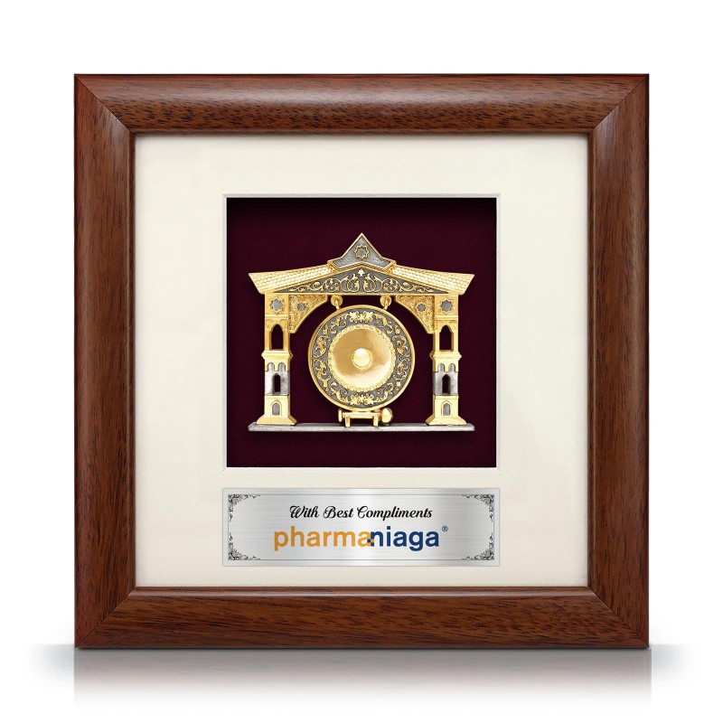 8” x 8” Bingkai Solid Bersadur Pewter Saduran Emas – Gong