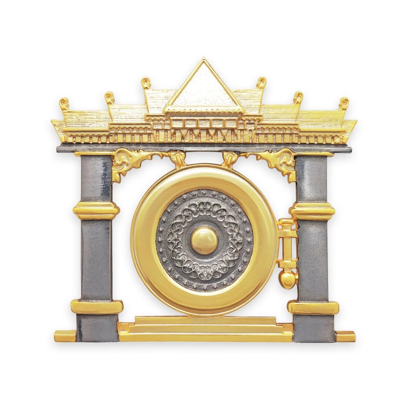 8” x 8” Bingkai Solid Bersadur Pewter Saduran Emas – Gong - Image 3