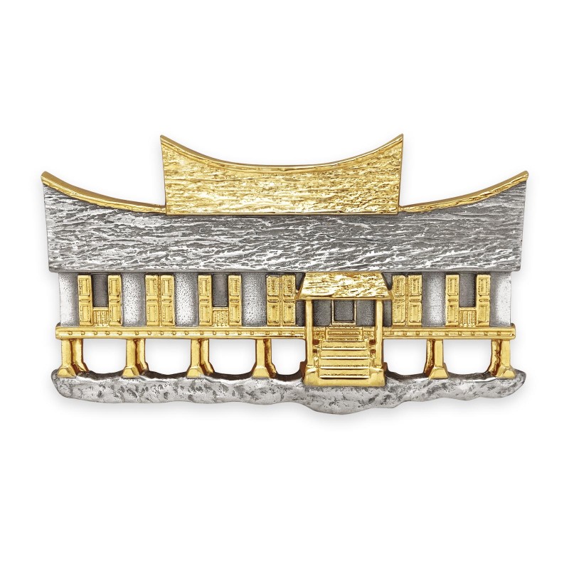 8” x 8” Bingkai Solid Bersadur Pewter Saduran Emas – Rumah Minang - Image 3