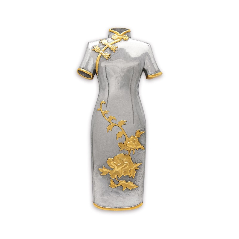 8” x 8” Bingkai Solid Bersadur Pewter Saduran Emas – Cheongsam - Image 3