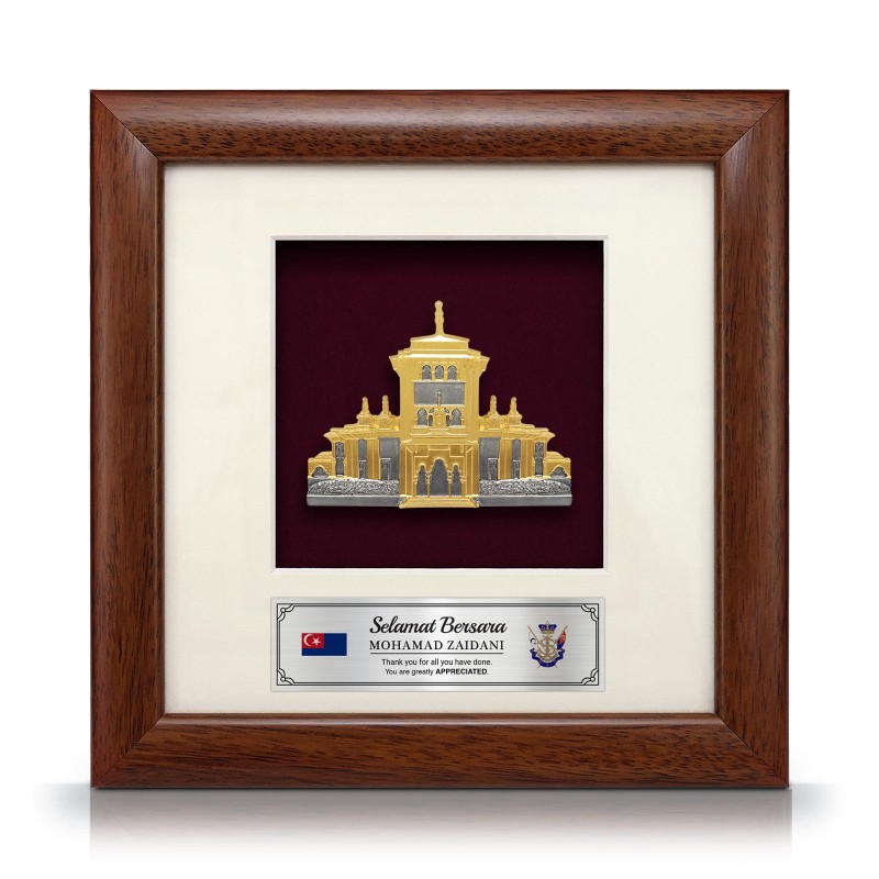 8” x 8” Bingkai Solid Bersadur Pewter Saduran Emas – Bangunan Sultan Ismail