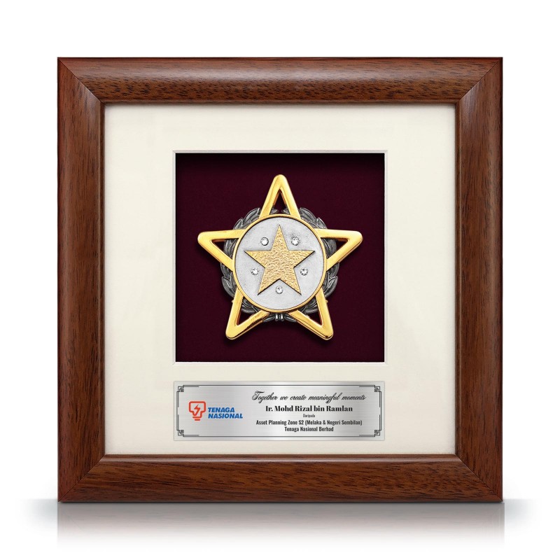 8” x 8” Bingkai Solid Bersadur Pewter Saduran Emas – Anugerah Bintang