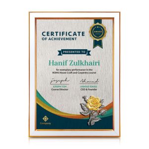 White Bronze Certificate Frame with Gold Plated Pewter - Rose Flower