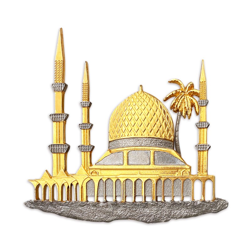 8.5” x 10” Bingkai Solid Bersadur Pewter Saduran Emas dengan Songket Eksklusif – Masjid (Mosque) - Image 2