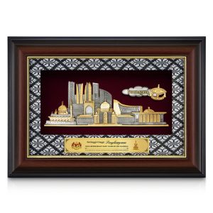 11" x 15.6" VIP Songket Frame with Gold Plated Pewter - Putrajaya Landmark